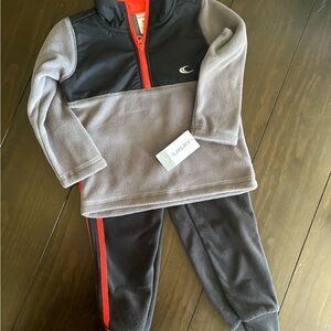 Gray and Black Fleece Tracksuit with orange Accents